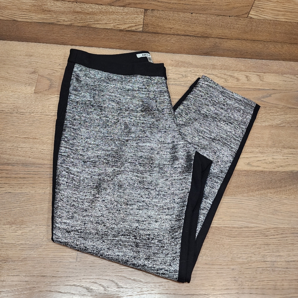 DKNYC Black and Silver Women's Shiny Slim  Pants size 8